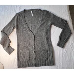 AÉROPOSTALE Gray Long Line Cardigan Sweater Wool Rabbit Hair Med Office Casual